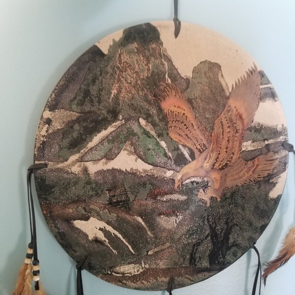 Vintage Dreamcatcher Wall Hanging Decoration Eagle Painting Feathers Mountains - Picture 3 of 9